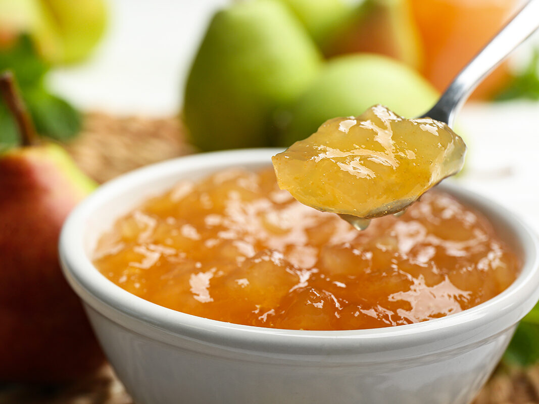 Pear Jam with pears in background
